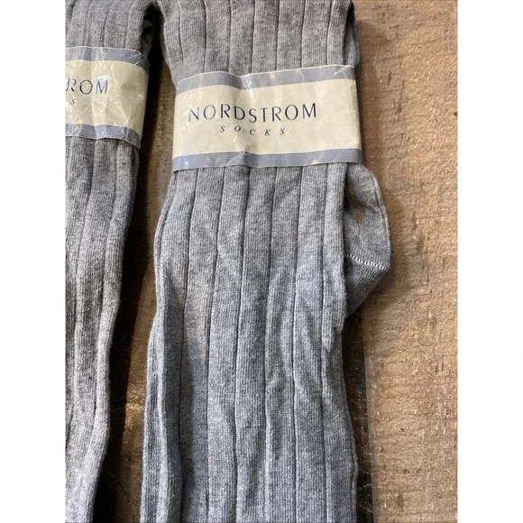 Vintage NORDSTROM Grey Ribbed Knee High Socks Set 2 Pair New Tags 9-11 Retro - Picture 6 of 15